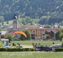 Paragliding, landing at Doussard, Lake Annecy